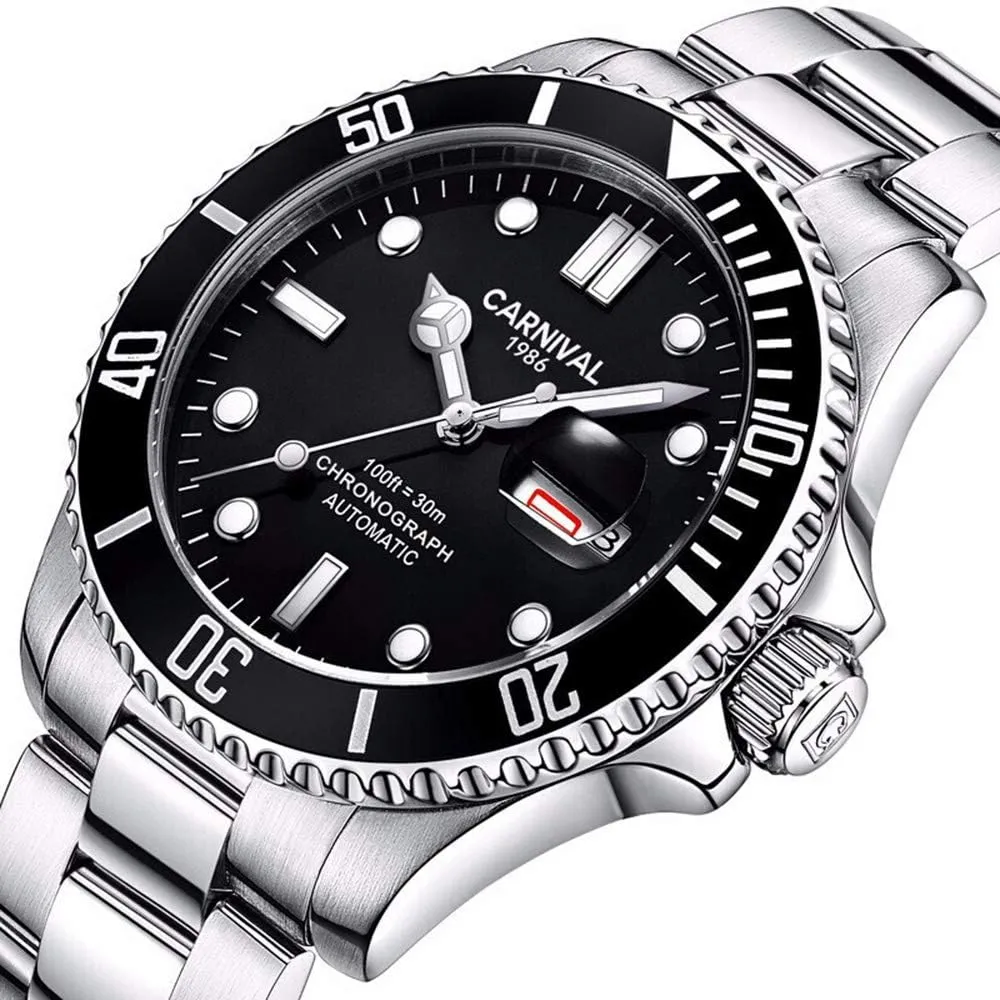Automatic-self-Wind Watches Classic Rotatable Bezel Silver Stainless sturdy cheap lay incubator Steel Luxury Dress Wrist Watch MASTOP Mens 