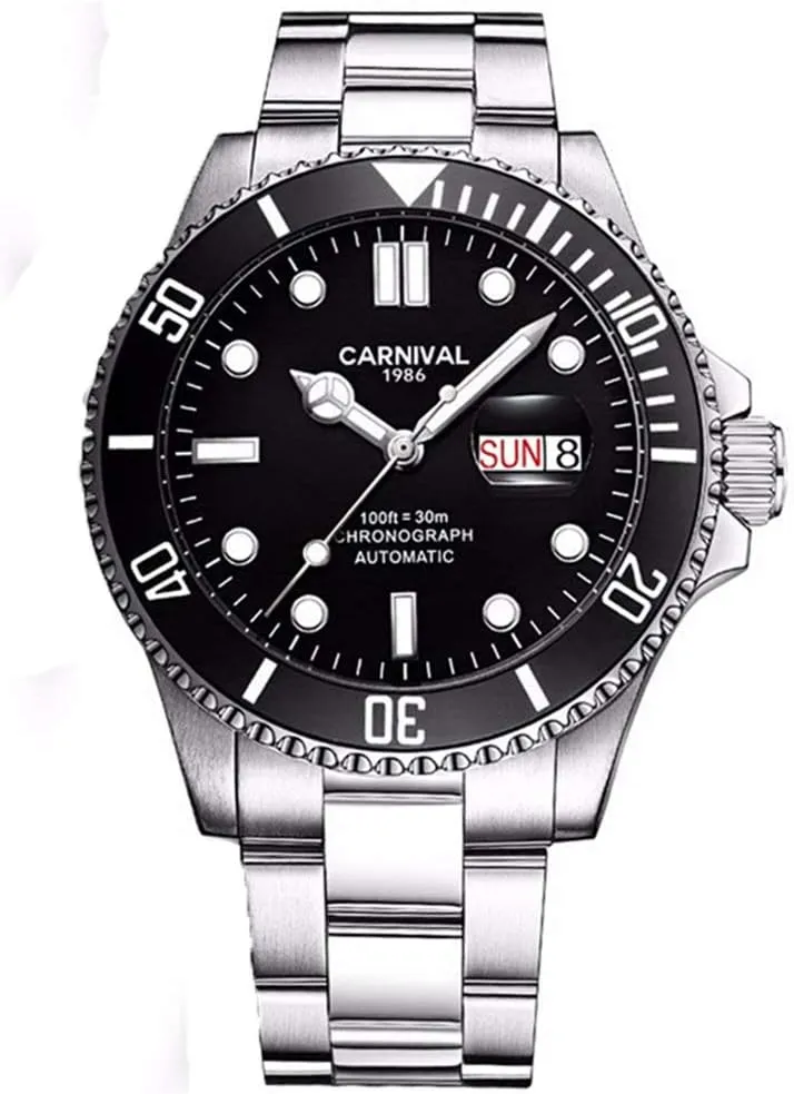 Automatic-self-Wind Watches Classic Rotatable Bezel Silver Stainless sturdy cheap lay incubator Steel Luxury Dress Wrist Watch MASTOP Mens 