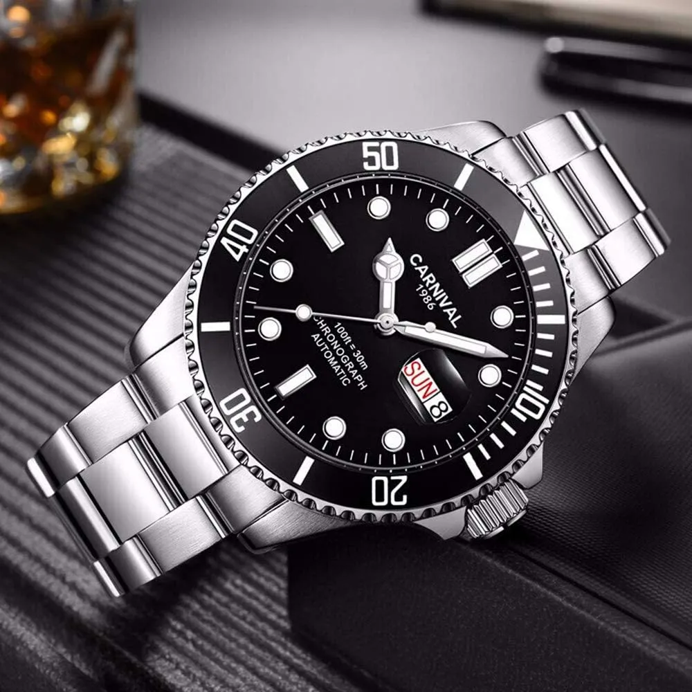 Automatic-self-Wind Watches Classic Rotatable Bezel Silver Stainless sturdy cheap lay incubator Steel Luxury Dress Wrist Watch MASTOP Mens 