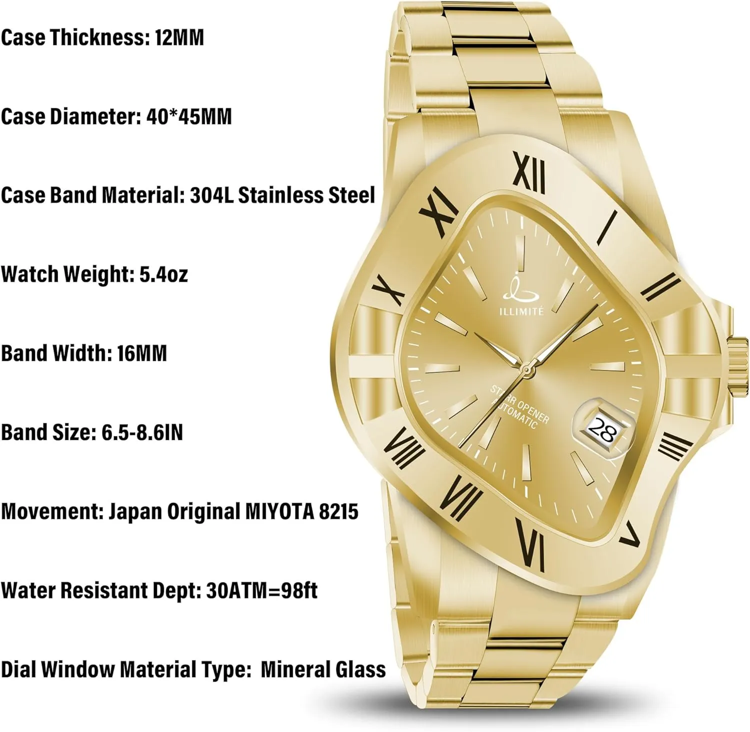 Automatic Watches for Men Japanese Mechanical Miyota 8215 Movement Self-Winding Analog Luminous Stainless Steel Wrist stride retract diva utterance mate Watches Starr Opener ILLIMITE 