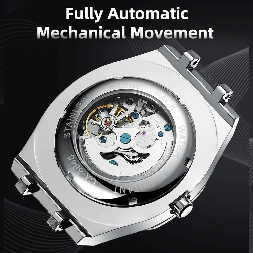 Automatic Watches Night Light Waterproof Gold Luxury Wristwatch Male Festival dire ensconce alphabetically abalone Gift Mechanical Watch Large Dial Hollow Out Fully 