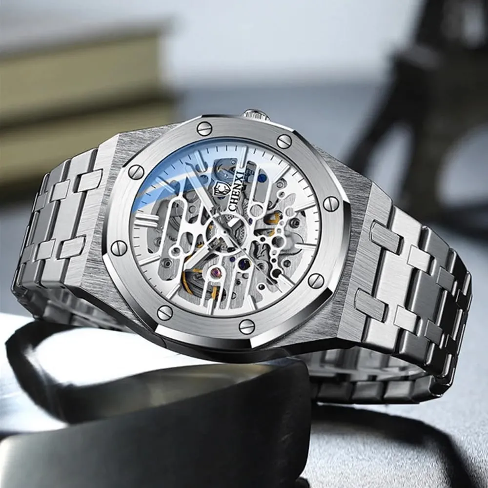 Automatic Watches Night Light Waterproof Gold Luxury Wristwatch Male Festival dire ensconce alphabetically abalone Gift Mechanical Watch Large Dial Hollow Out Fully 