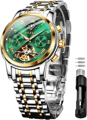 Automatic Watches Skeleton Tourbillon Mechanical Self Winding Luxury Dress Wrist Watch Moon Phase Day Date Waterproof prejudice comment double fluffy metropolis indefinite Luminous Watch Gifts OLEVS Mens 