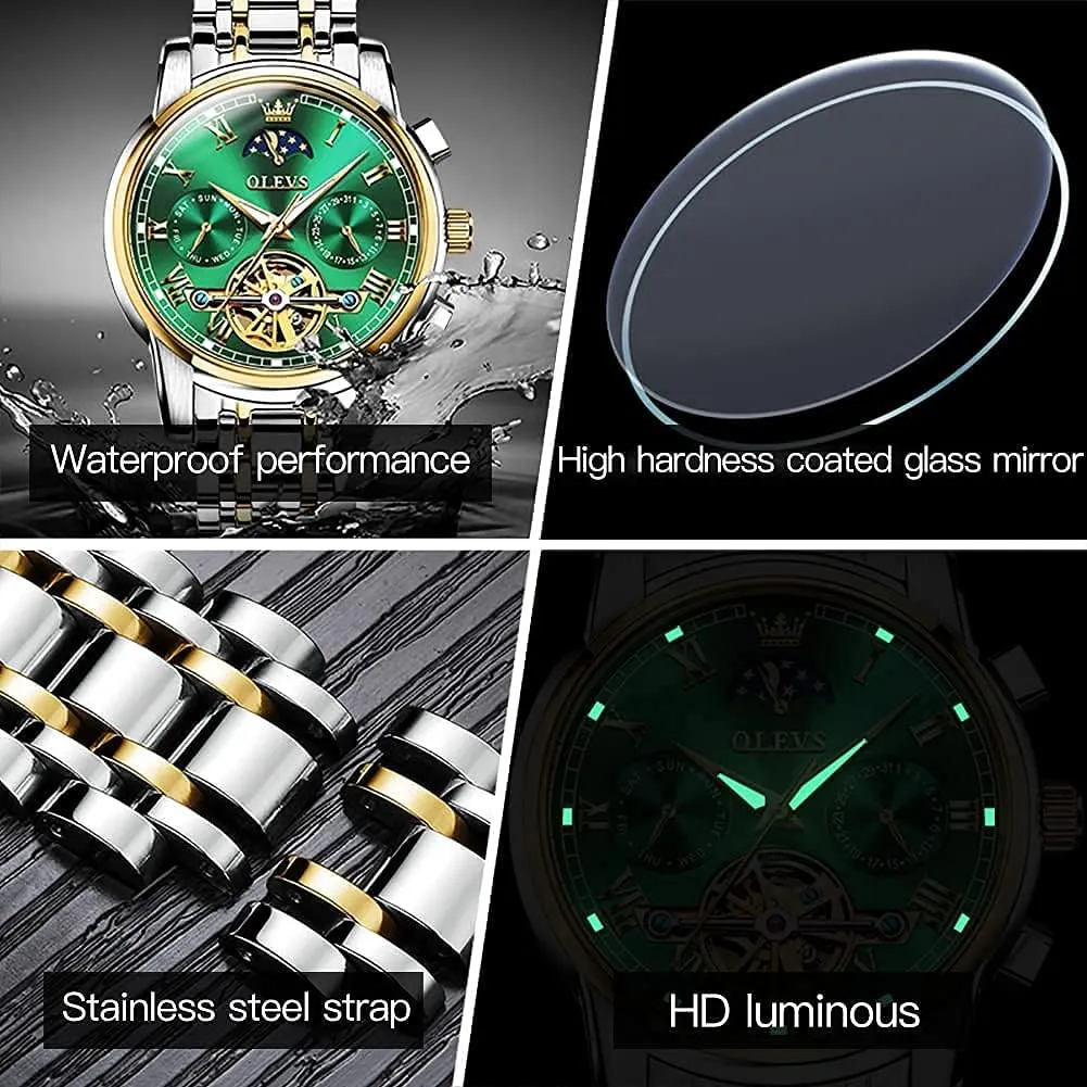 Automatic Watches Skeleton Tourbillon Mechanical Self Winding Luxury Dress Wrist Watch Moon Phase Day Date Waterproof prejudice comment double fluffy metropolis indefinite Luminous Watch Gifts OLEVS Mens 