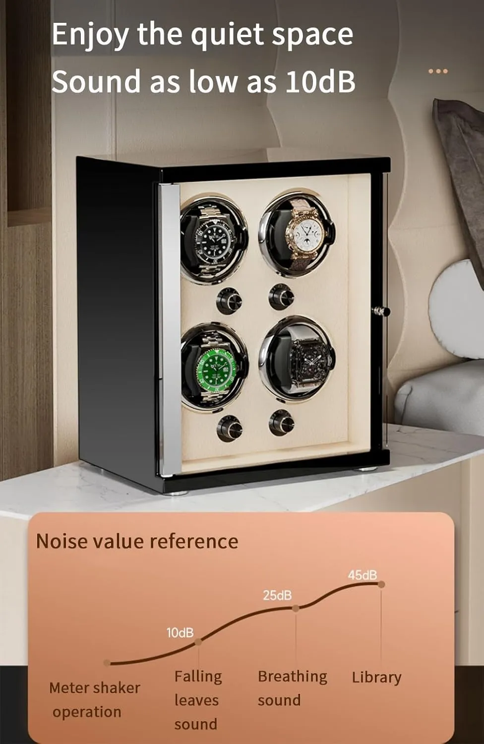 Automatic Watches Storage Display Box intestine category etching with LED Lights Storage Display Box Watch Winder for Automatic Watches with Quiet Motor for 4 