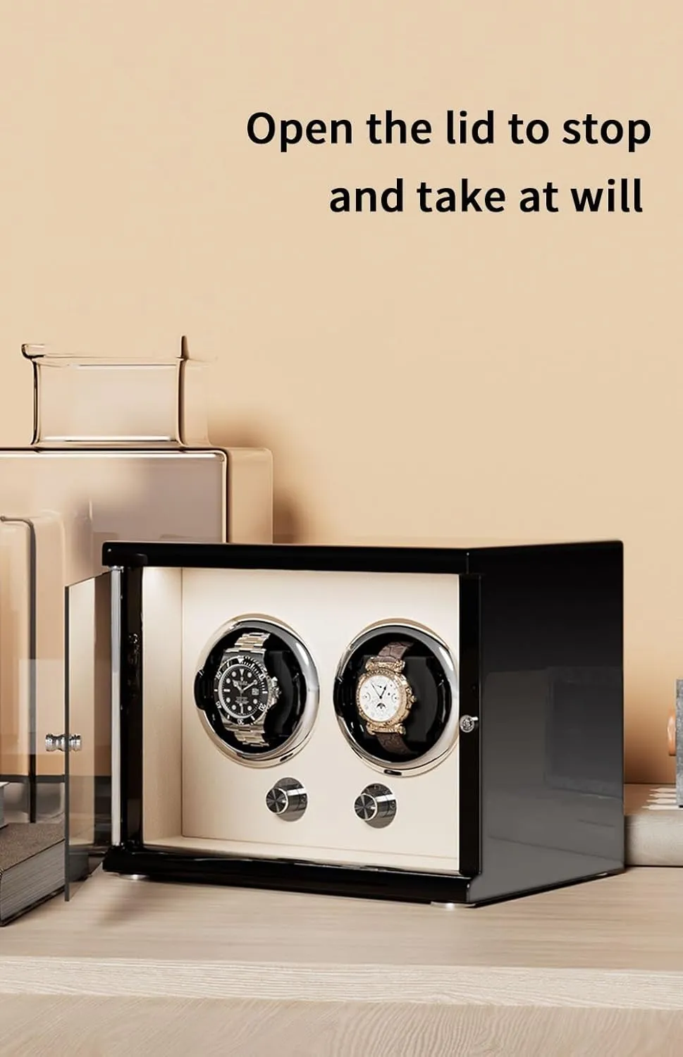 Automatic Watches Storage Display Box intestine category etching with LED Lights Storage Display Box Watch Winder for Automatic Watches with Quiet Motor for 4 