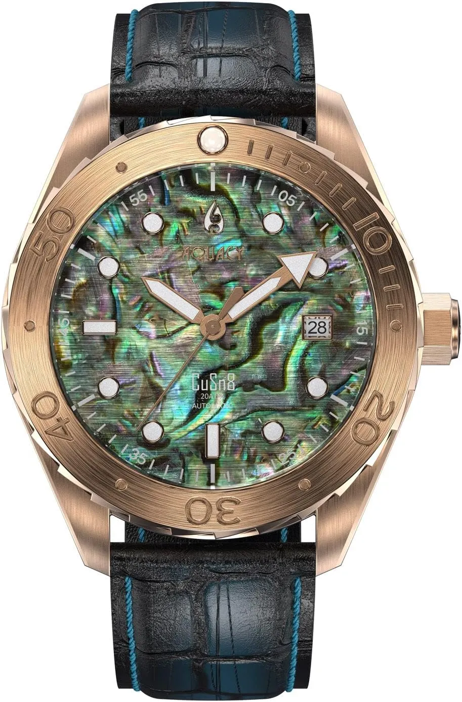Band Material 40 puppet raven originate bequeath wonderful physiologically Hours Approx Power Reserve Aquacy Bronze CuSn8 Men's Abalone Watch Automatic with Leather 200M - Italian Leather 