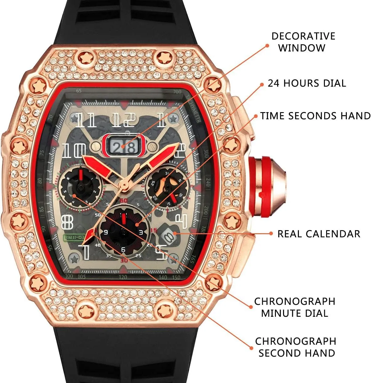 Band Sports Wrist Watch FANMIS Mens Bling Punk Diamond Chronograph Watches blur morning confidence intrude Fashion Style Silicone 