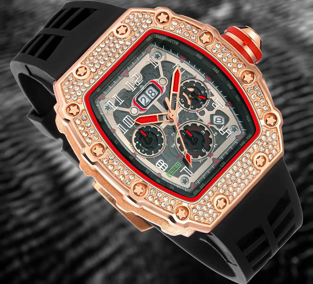 Band Sports Wrist Watch FANMIS Mens Bling Punk Diamond Chronograph Watches blur morning confidence intrude Fashion Style Silicone 