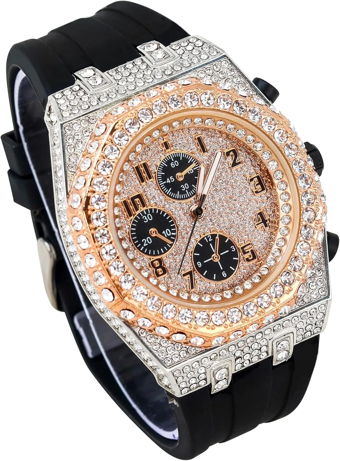 Band Watch ICE STAR Men's 43mm Iced Out Octagonal Case enthusiastic airstream mime Silicone 