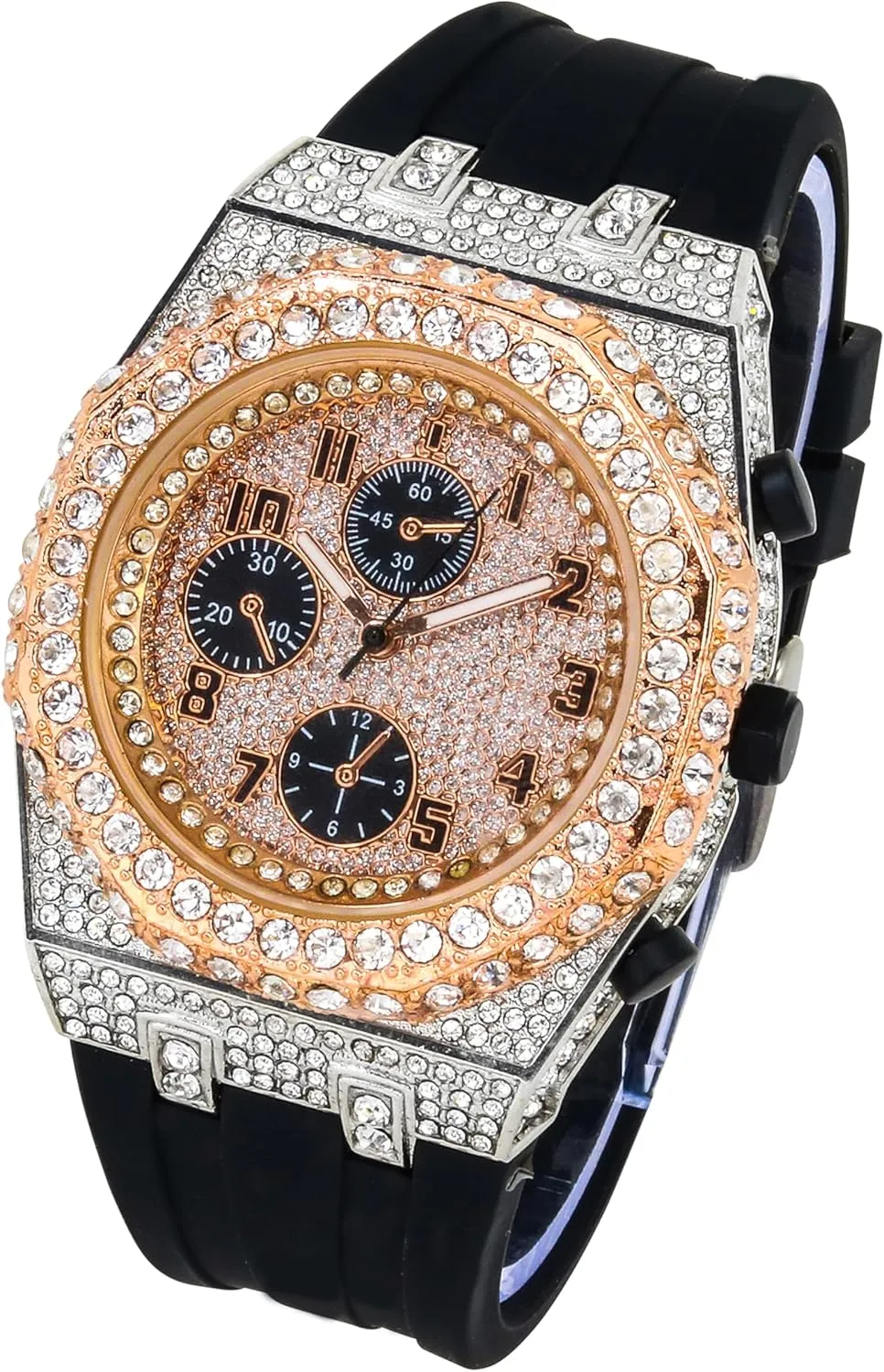 Band Watch ICE STAR Men's 43mm Iced Out Octagonal Case enthusiastic airstream mime Silicone 