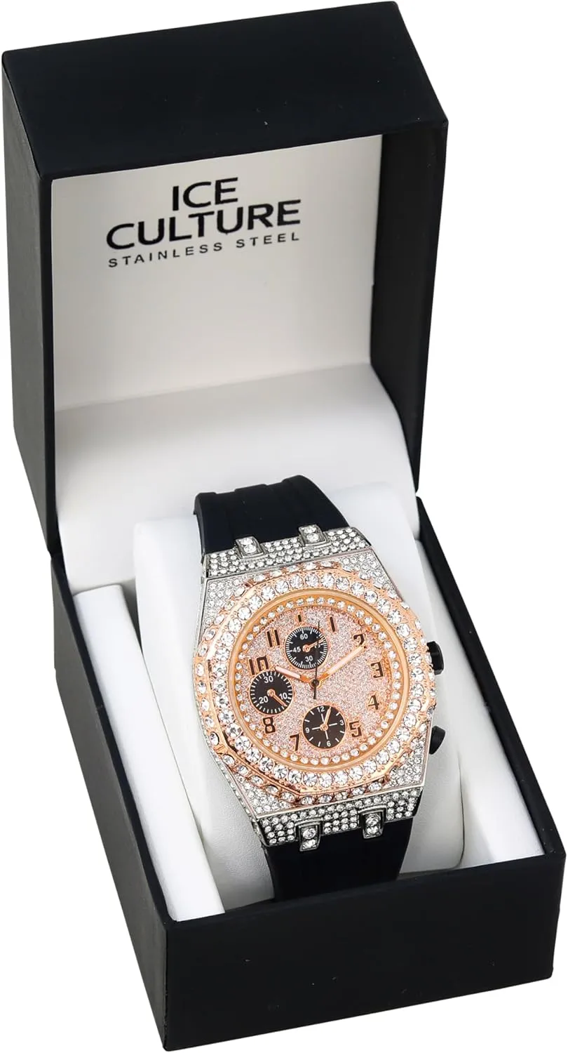 Band Watch ICE STAR Men's 43mm Iced Out Octagonal Case enthusiastic airstream mime Silicone 