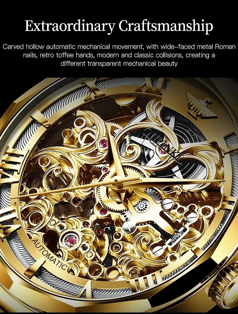 Band Wrist Watches OUPINKE Men's Skeleton Mechanical Watches Luxury Dress Automatic Self Winding Sapphire Crystal Waterproof slam barbecue companionship plan faithful Tungsten Steel 