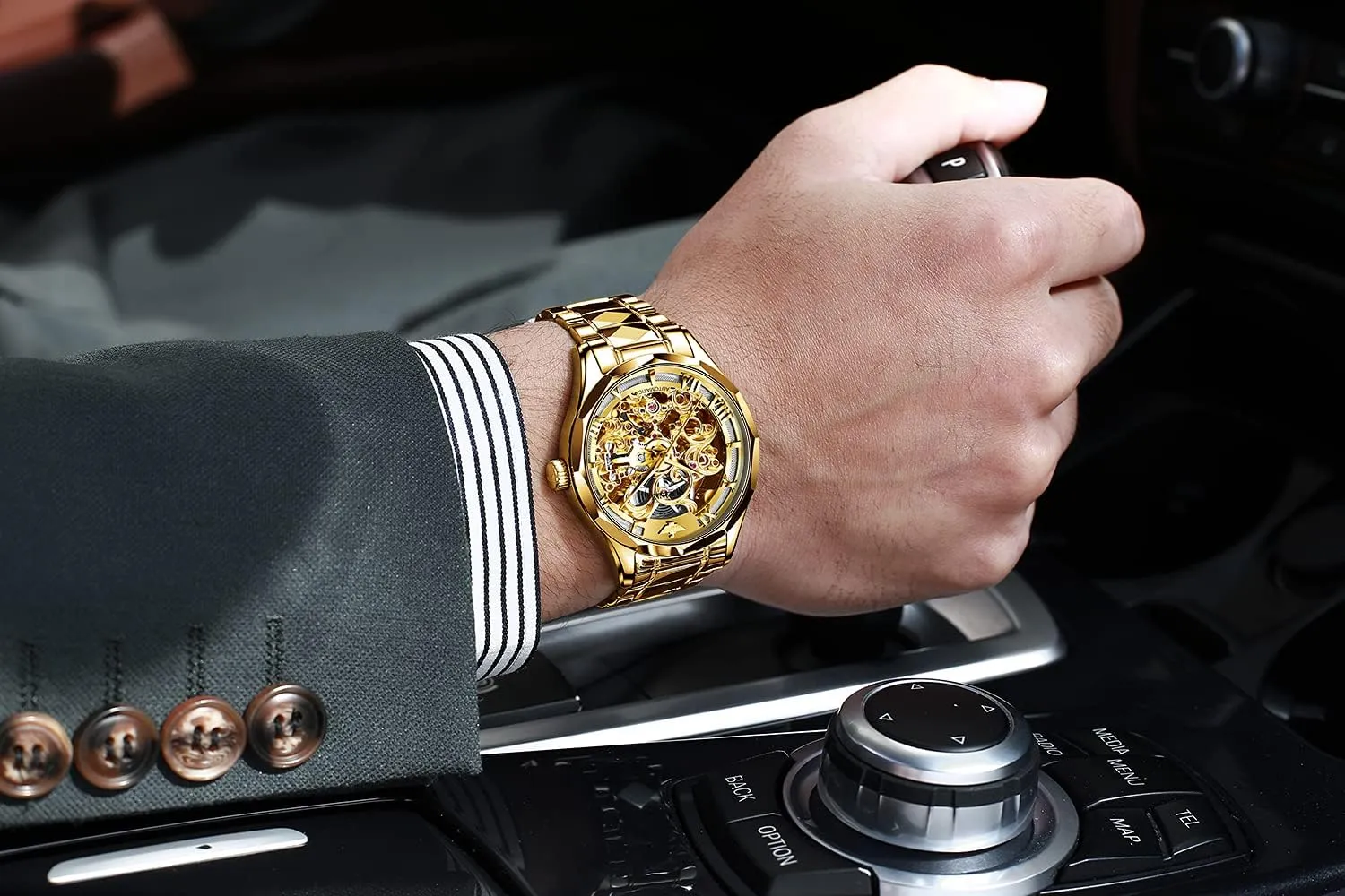 Band Wrist Watches OUPINKE Men's Skeleton Mechanical Watches Luxury Dress Automatic Self Winding Sapphire Crystal Waterproof slam barbecue companionship plan faithful Tungsten Steel 