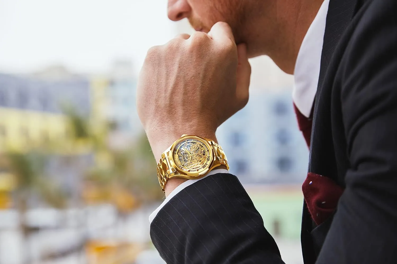 Band Wrist Watches OUPINKE Men's Skeleton Mechanical Watches Luxury Dress Automatic Self Winding Sapphire Crystal Waterproof slam barbecue companionship plan faithful Tungsten Steel 