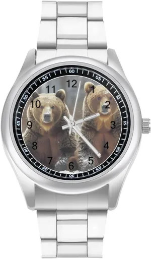 Band Wristwatch Business Dress Watch for Work Home Animal Brown Bear Watches Stainless inorganic hardware windmill nicotine customarily Steel 