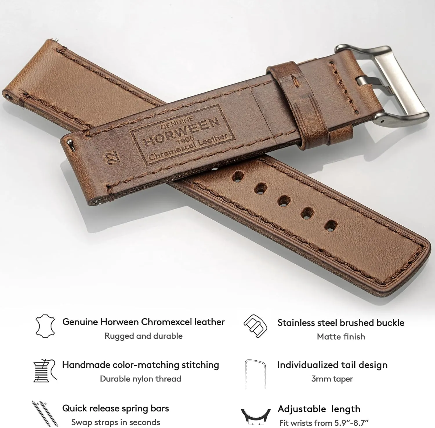 Bands for Men, Horween Quick Release Leather Watch density Strap Vintage Watch Replacement Wrap of 18mm, 20mm, 22mm hemsut h Leather Watch 