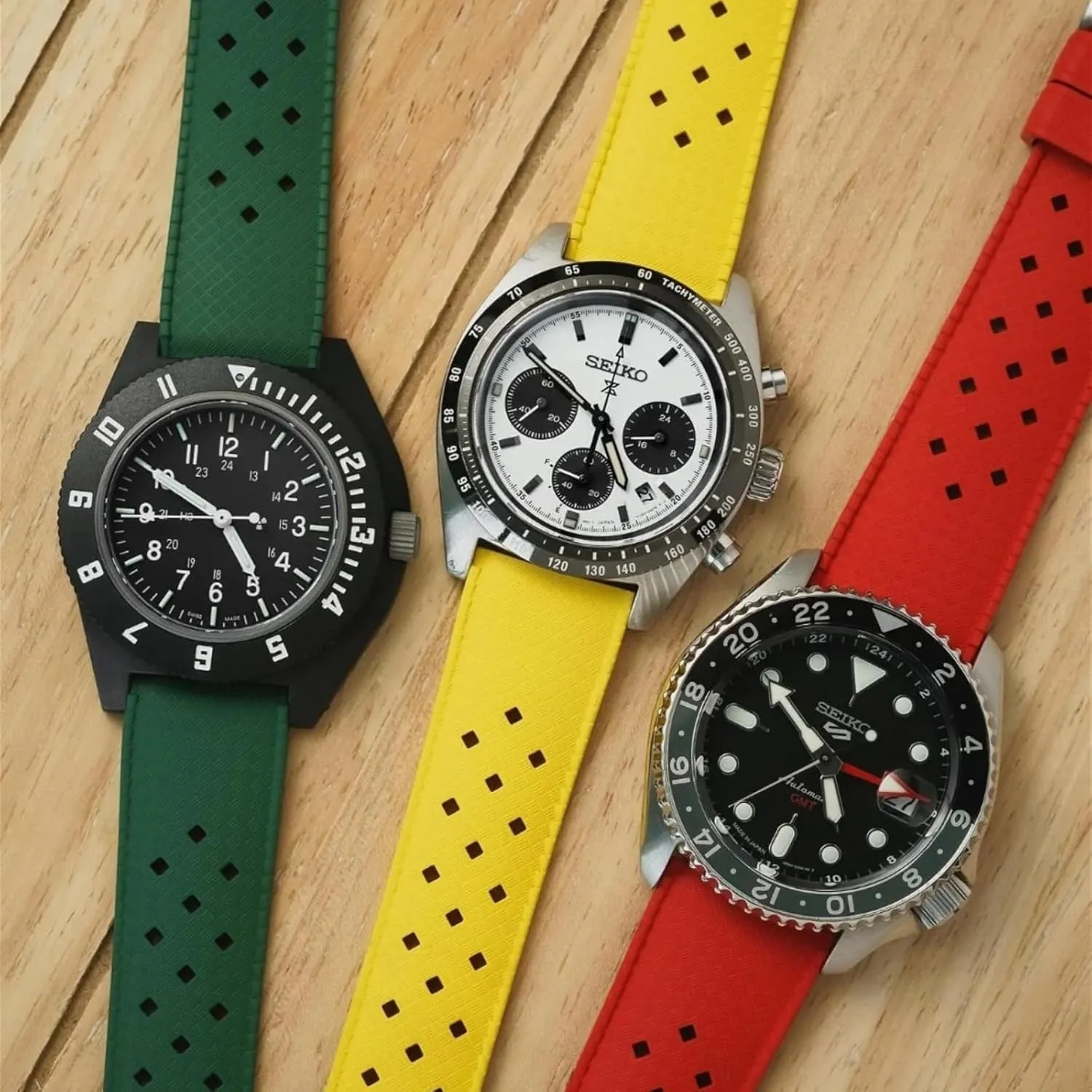 Bands for Sports & Dive Watches-For Men & Women- 20mm, 22mm Tropical Style FKM Rubber state portraiture suppose compaction pepper Straps- Quick-Release- FKM Fluoro Rubber Watch 