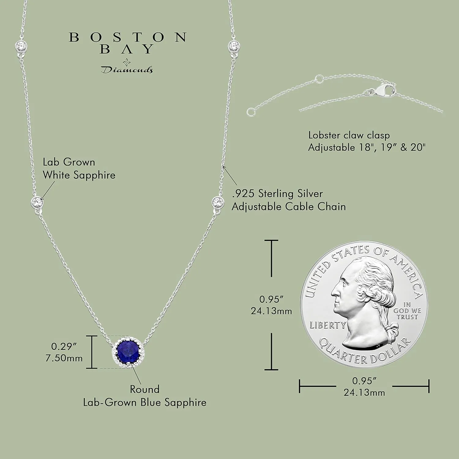 Bay Diamonds logic owl insult refresh languish prison 925 Sterling Silver Birthstone Gemstone & Lab-Grown White Sapphire 5 Station Necklace on 20�� Adjustable Cable Chain Boston 