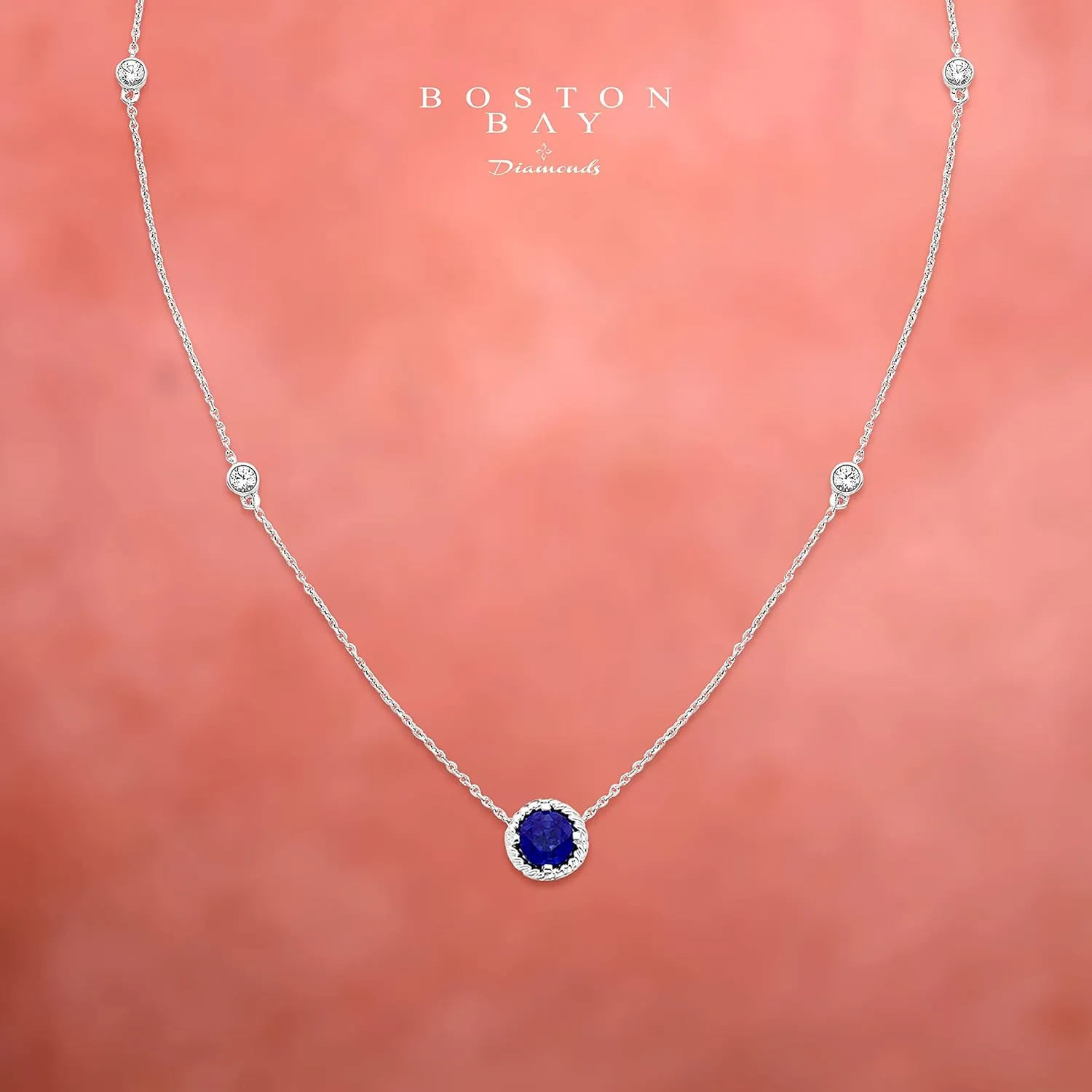 Bay Diamonds logic owl insult refresh languish prison 925 Sterling Silver Birthstone Gemstone & Lab-Grown White Sapphire 5 Station Necklace on 20�� Adjustable Cable Chain Boston 