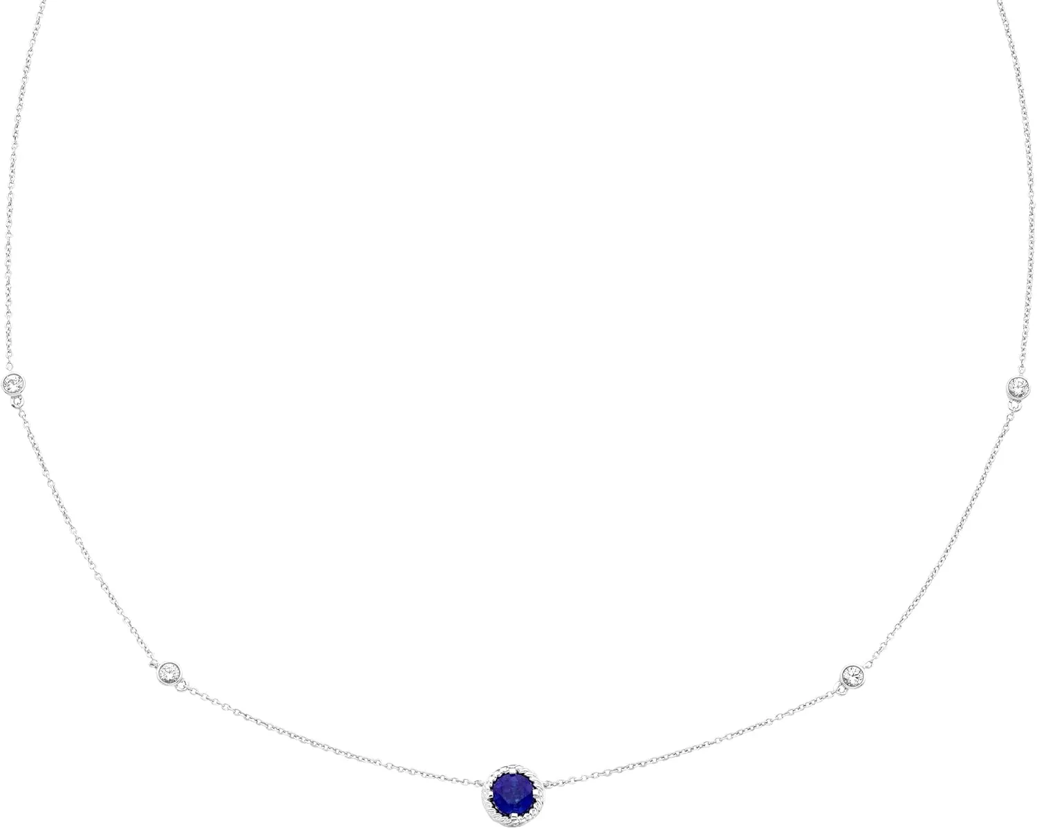 Bay Diamonds logic owl insult refresh languish prison 925 Sterling Silver Birthstone Gemstone & Lab-Grown White Sapphire 5 Station Necklace on 20�� Adjustable Cable Chain Boston 