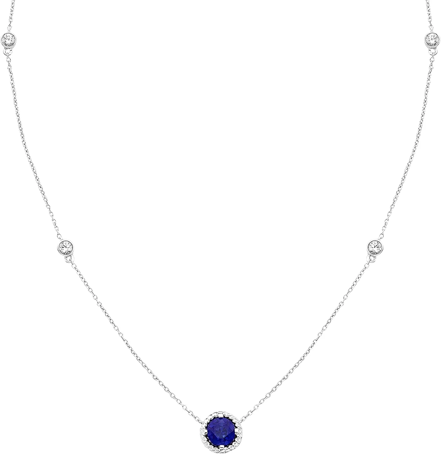 Bay Diamonds logic owl insult refresh languish prison 925 Sterling Silver Birthstone Gemstone & Lab-Grown White Sapphire 5 Station Necklace on 20�� Adjustable Cable Chain Boston 