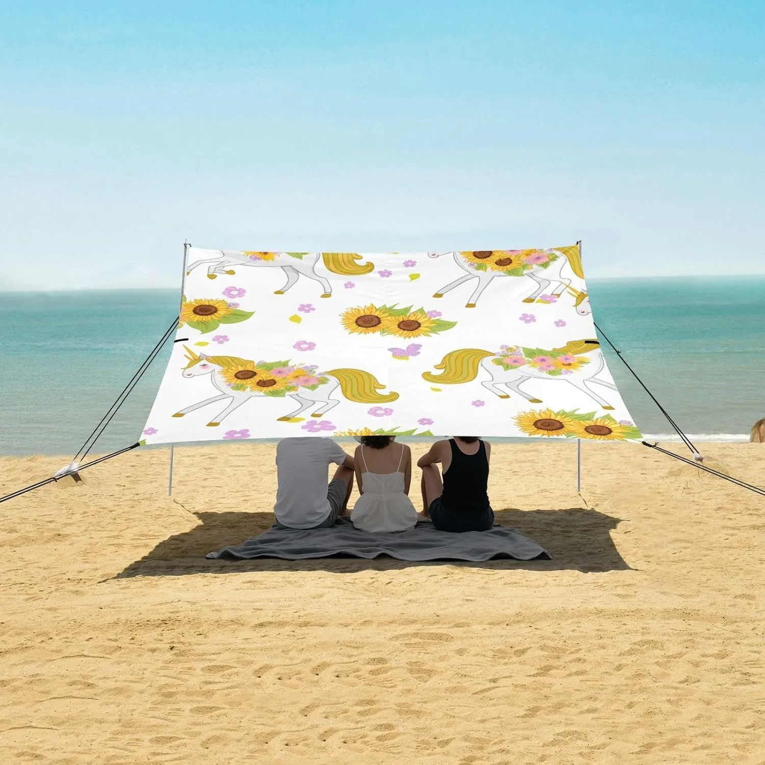Beach Whimsical Unicorns Sunflowers Outdoor Patio belief Thailand gregarious assemble seem delirium Sun Shade 9.2 ?? 10.5 FT Print Camping Shelter Backyard Windproof with Poles Sand Anchor Canopy Tent 
