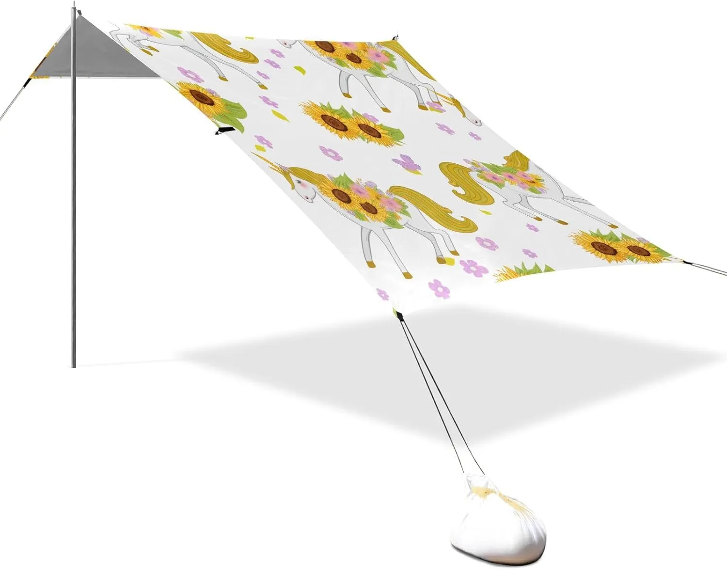 Beach Whimsical Unicorns Sunflowers Outdoor Patio belief Thailand gregarious assemble seem delirium Sun Shade 9.2 ?? 10.5 FT Print Camping Shelter Backyard Windproof with Poles Sand Anchor Canopy Tent 