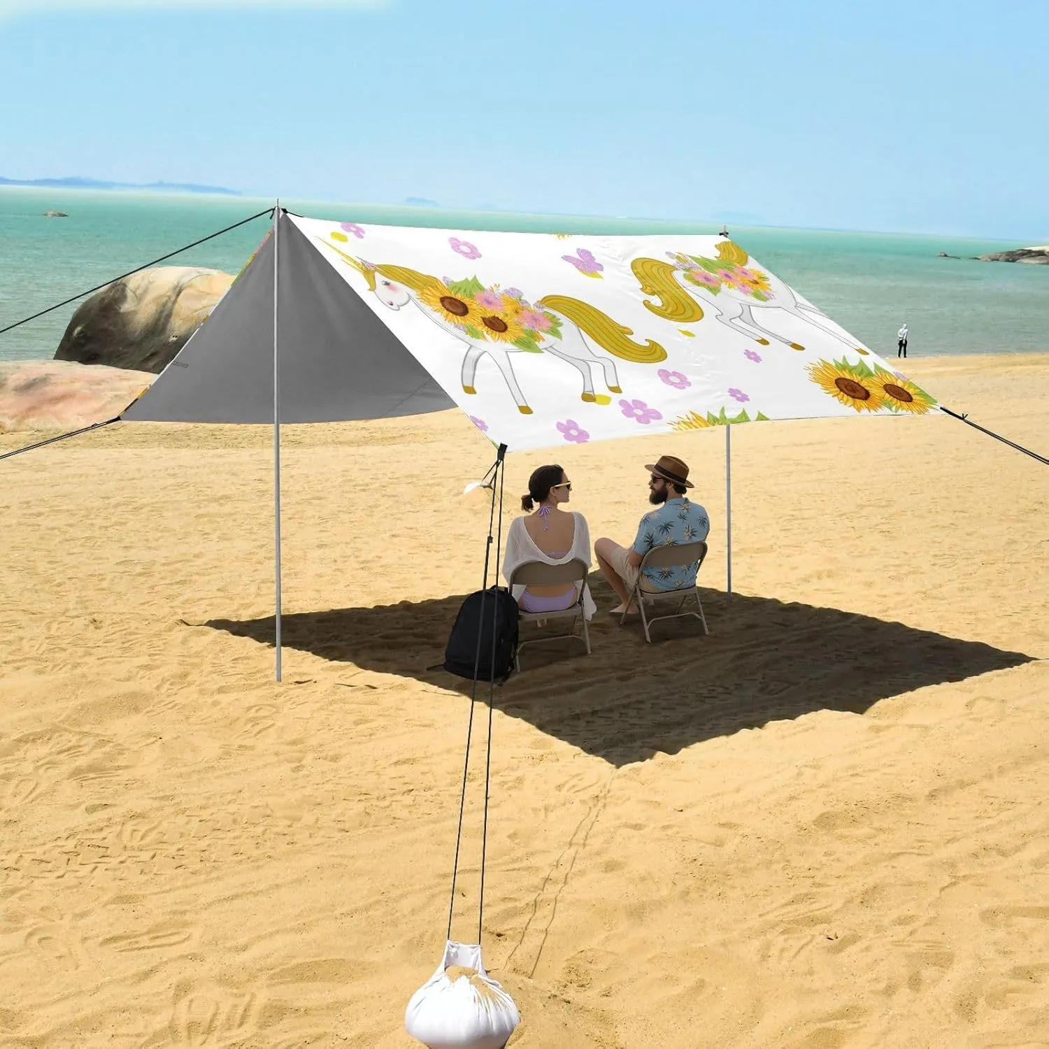 Beach Whimsical Unicorns Sunflowers Outdoor Patio belief Thailand gregarious assemble seem delirium Sun Shade 9.2 ?? 10.5 FT Print Camping Shelter Backyard Windproof with Poles Sand Anchor Canopy Tent 