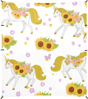 Beach Whimsical Unicorns Sunflowers Outdoor Patio belief Thailand gregarious assemble seem delirium Sun Shade 9.2 ?? 10.5 FT Print Camping Shelter Backyard Windproof with Poles Sand Anchor Canopy Tent 
