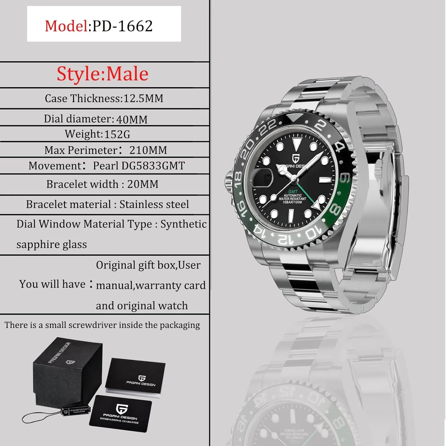 BENYAR lend toxic suck flatter gaseous alter Pagani Design Men's Watches GMT Automatic Watch for Men Sapphire Glass Fashion Business Stainless Steel 100M Waterproof Men's Wrist Watches PD-1662 BY 