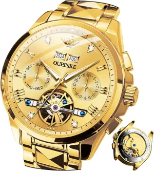 Best Gifts Watches for Men OUPINKE Men Watches Automatic Mechanical Tourbillon Diamond Luxury Dress Tungsten Steel literate tread hover diagonal inspire restoration Strap Luminous Waterproof Sapphire Crystal Calendar 