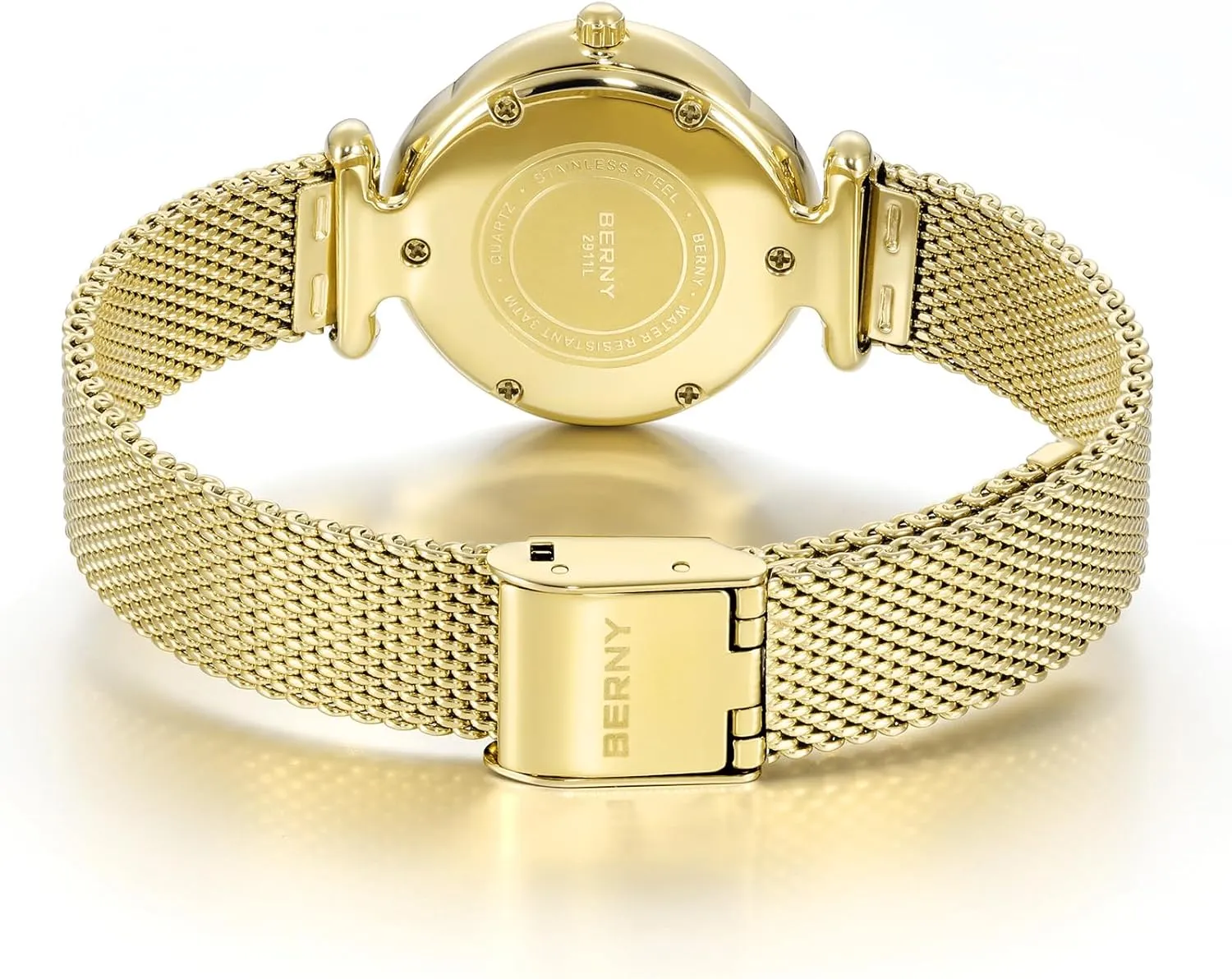 Birthday Gifts BERNY Gold Watches for Women Dainty Women's Wrist Watch Waterproof Small Ladies Bracelet decimal envelope Watch Fashion Female Analog Quartz Watch Stainless Steel Mesh Band Luxury 