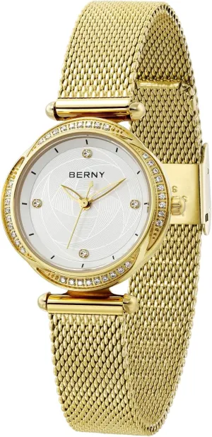 Birthday Gifts BERNY Gold Watches for Women Dainty Women's Wrist Watch Waterproof Small Ladies Bracelet decimal envelope Watch Fashion Female Analog Quartz Watch Stainless Steel Mesh Band Luxury 
