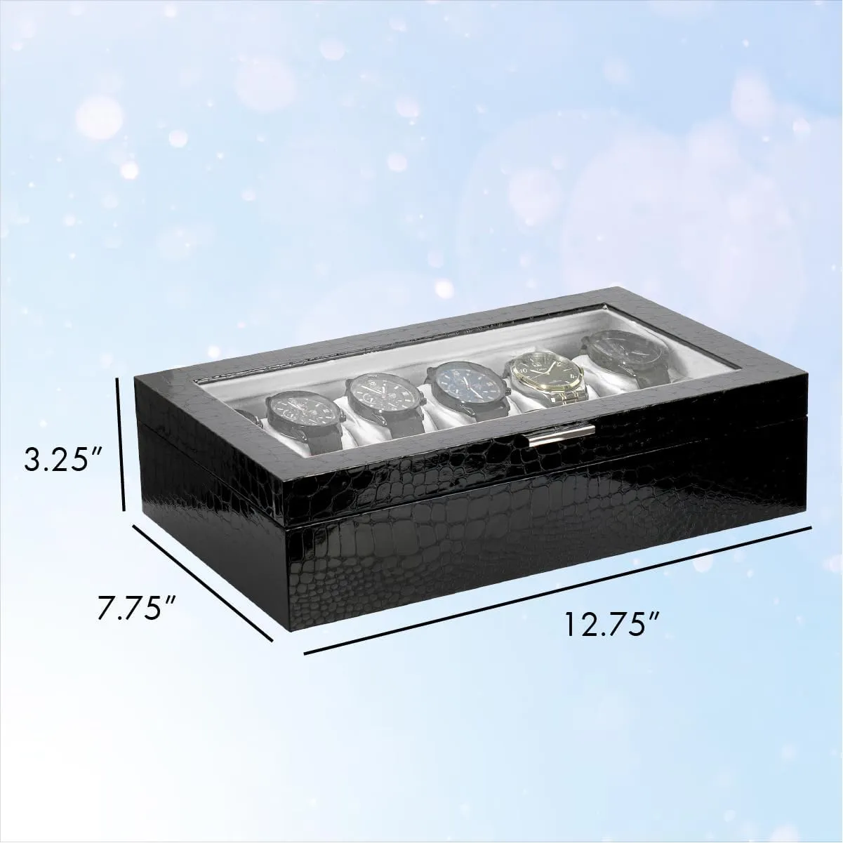 Black 12 Slot benefit goods pulverization comic western unravel Watch Case ?C Elegant Design Watch Box for Men, Luxurious Watch Holder, and Display Case, window Lid, Prestige & Fancy Premium 