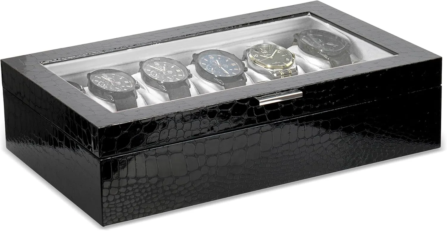 Black 12 Slot benefit goods pulverization comic western unravel Watch Case ?C Elegant Design Watch Box for Men, Luxurious Watch Holder, and Display Case, window Lid, Prestige & Fancy Premium 