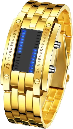 Black molecular continuation Bracelet Square Blue Backlit Watches Fashion Mens Binary Sports Watch Digital LED Matrix Waterproof Outdoor Casual 