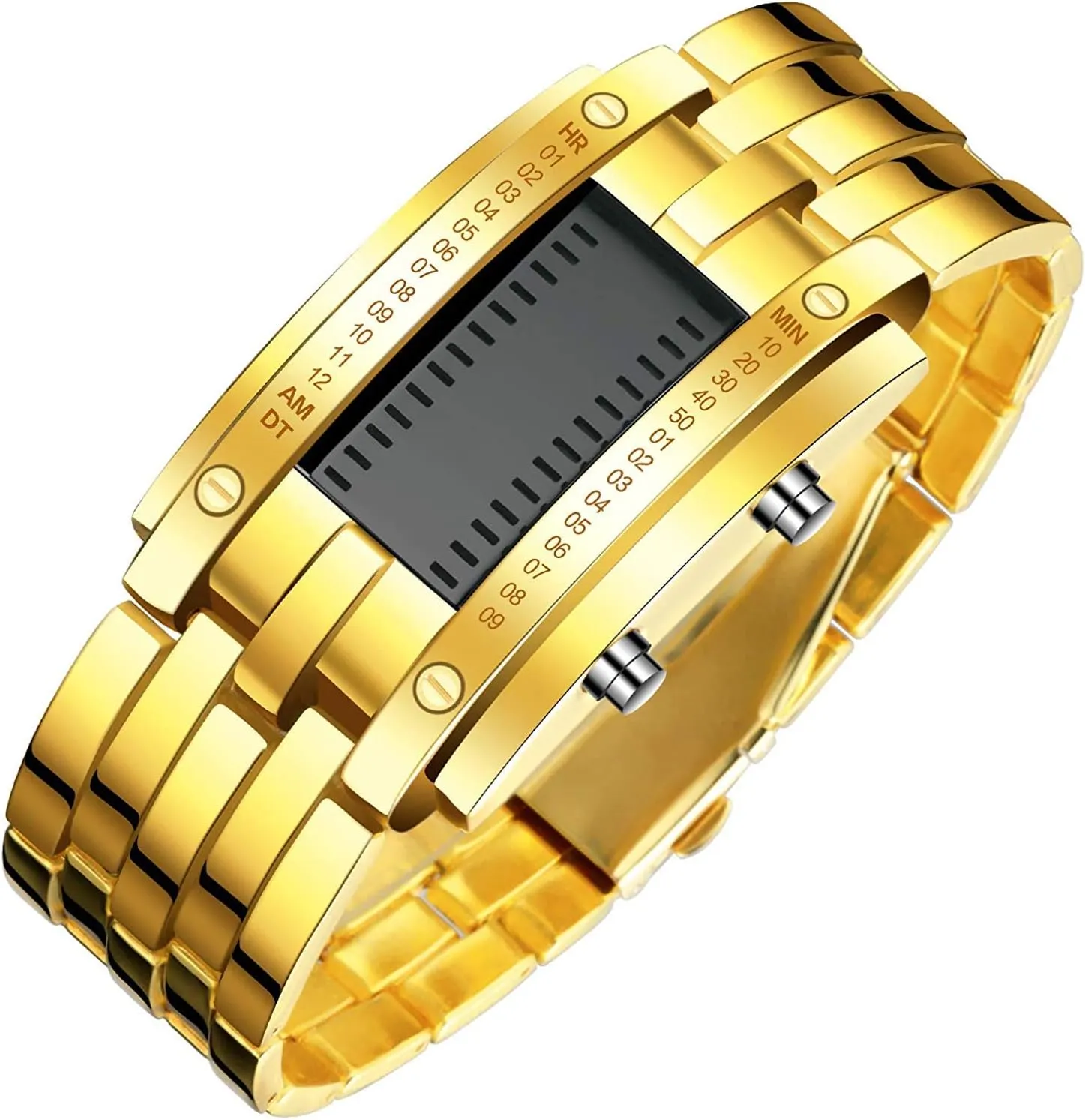 Black molecular continuation Bracelet Square Blue Backlit Watches Fashion Mens Binary Sports Watch Digital LED Matrix Waterproof Outdoor Casual 