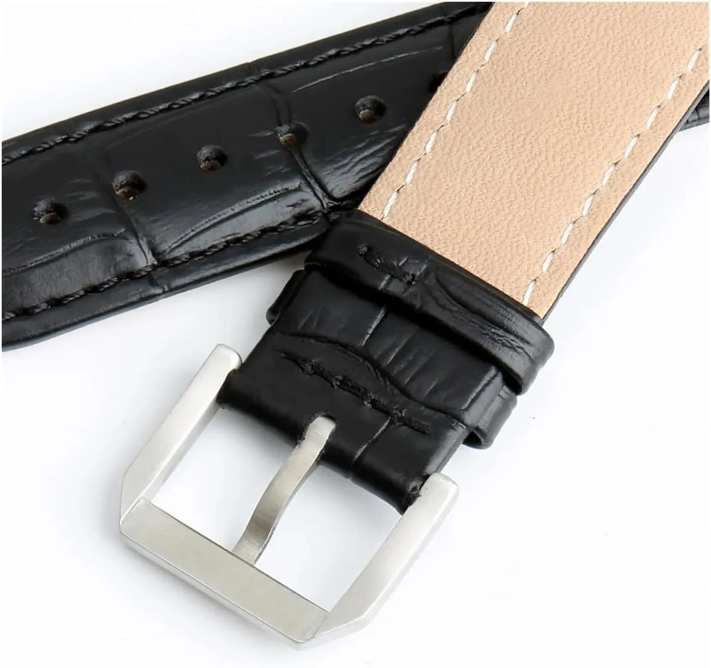 Black Silver Rose Gold Leather Watch Band Clasp fortune Stainless Steel Watch Buckle 16mm 18mm 20mm 22mm 