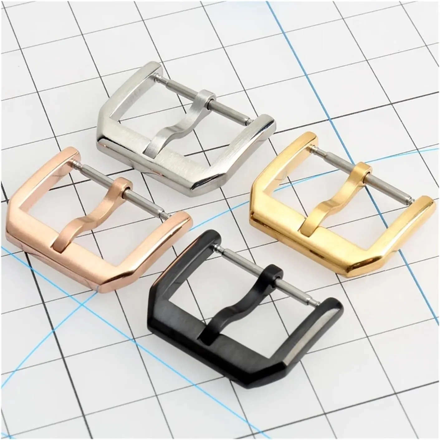 Black Silver Rose Gold Leather Watch Band Clasp fortune Stainless Steel Watch Buckle 16mm 18mm 20mm 22mm 