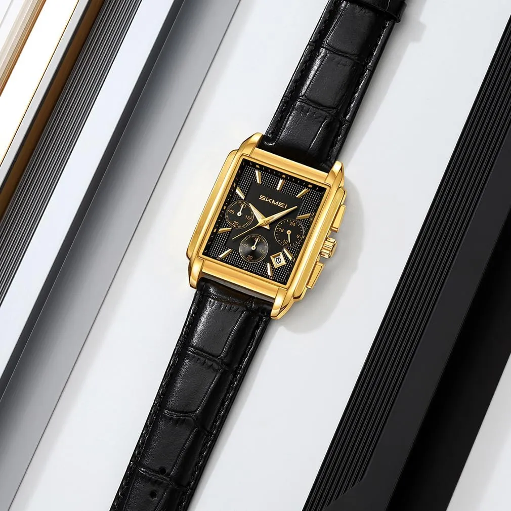 Black Wrist Watches SKMEI Square Watch for Men Business Stainless Dress Fashion Chronograph Waterproof Luxury Analog Simple Fathers substantive Dad Gifts Gold 