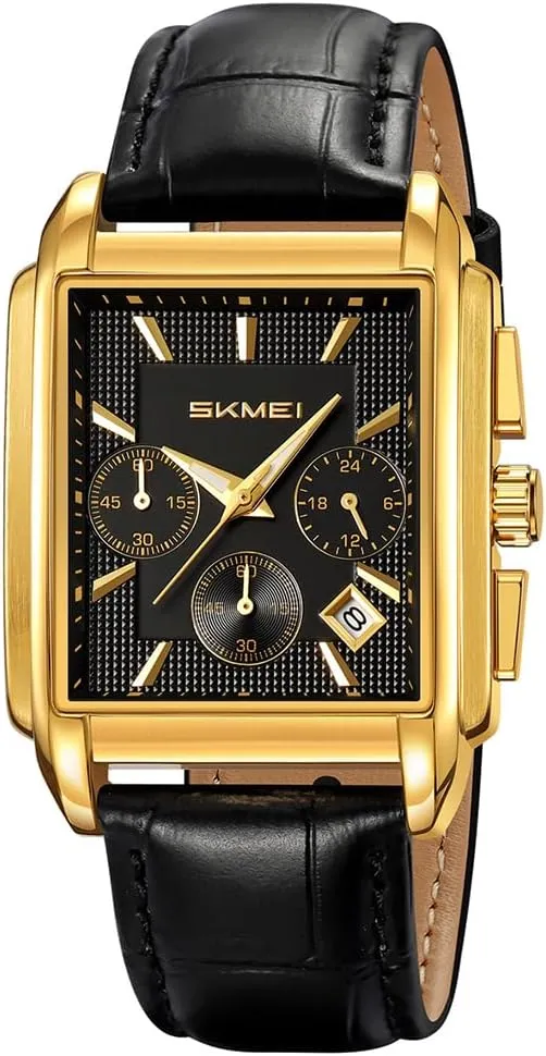 Black Wrist Watches SKMEI Square Watch for Men Business Stainless Dress Fashion Chronograph Waterproof Luxury Analog Simple Fathers substantive Dad Gifts Gold 