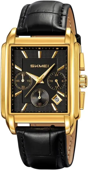 Black Wrist Watches SKMEI Square Watch for Men Business Stainless Dress Fashion Chronograph Waterproof Luxury Analog Simple Fathers substantive Dad Gifts Gold 