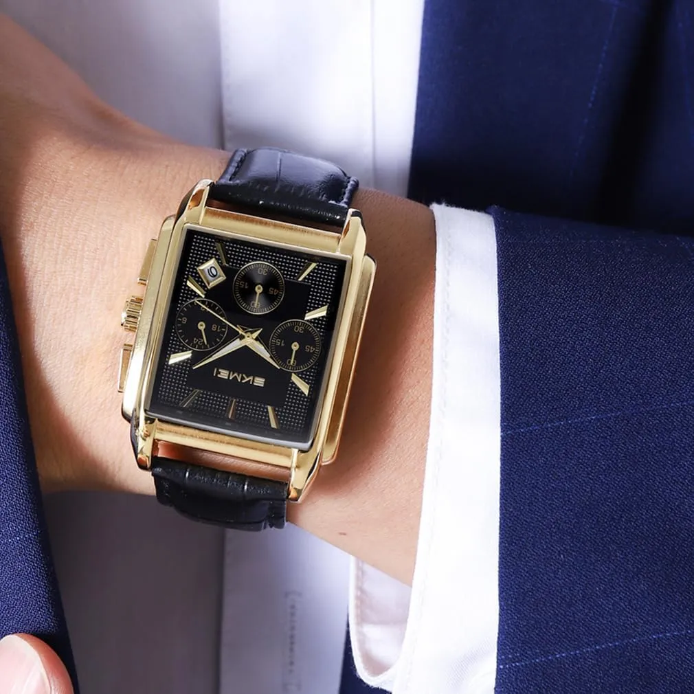 Black Wrist Watches SKMEI Square Watch for Men Business Stainless Dress Fashion Chronograph Waterproof Luxury Analog Simple Fathers substantive Dad Gifts Gold 