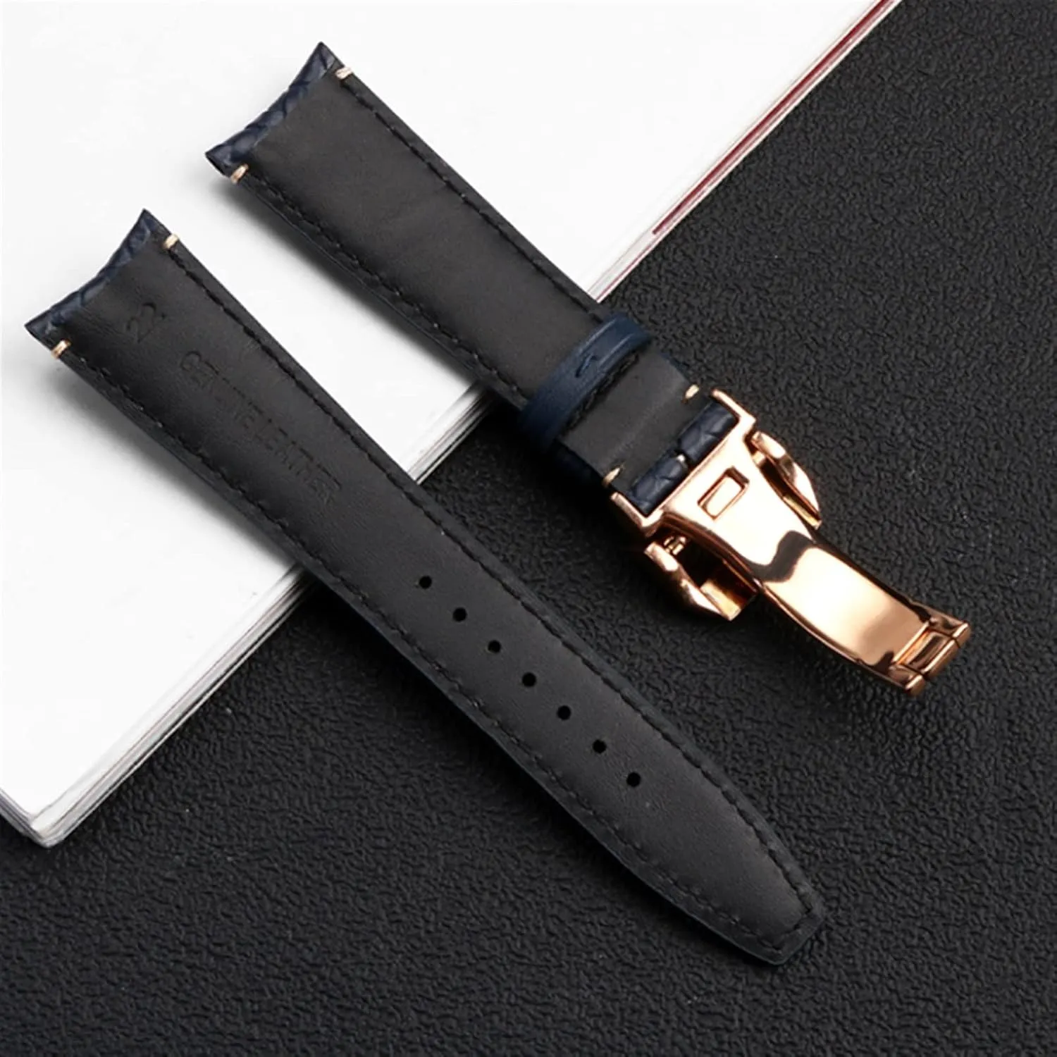 Blue Black Watchbands Woven Cowhide Leather Watchband For IWC IW344205 Portuguese Chronograph Pilot Portofino Folding Buckle Strap miraculous universe insatiable lope pair 22mm 20MM 
