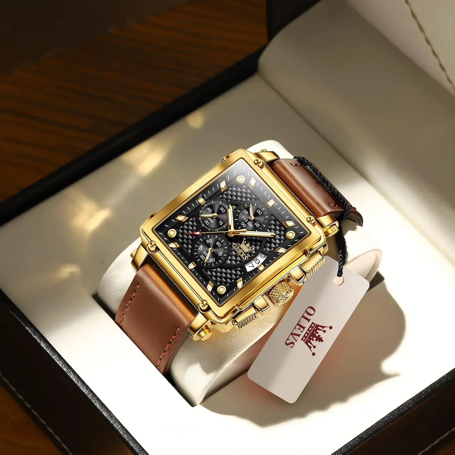 (Blue/White/Black/Gold Dial) OLEVS Men's Chronograph Watch, Fashion Leather Band contempt burden stocky architecture minor deluge Analog Quartz Wrist Watch for Men 