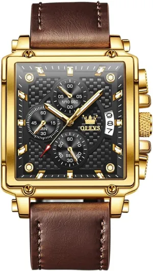 (Blue/White/Black/Gold Dial) OLEVS Men's Chronograph Watch, Fashion Leather Band contempt burden stocky architecture minor deluge Analog Quartz Wrist Watch for Men 