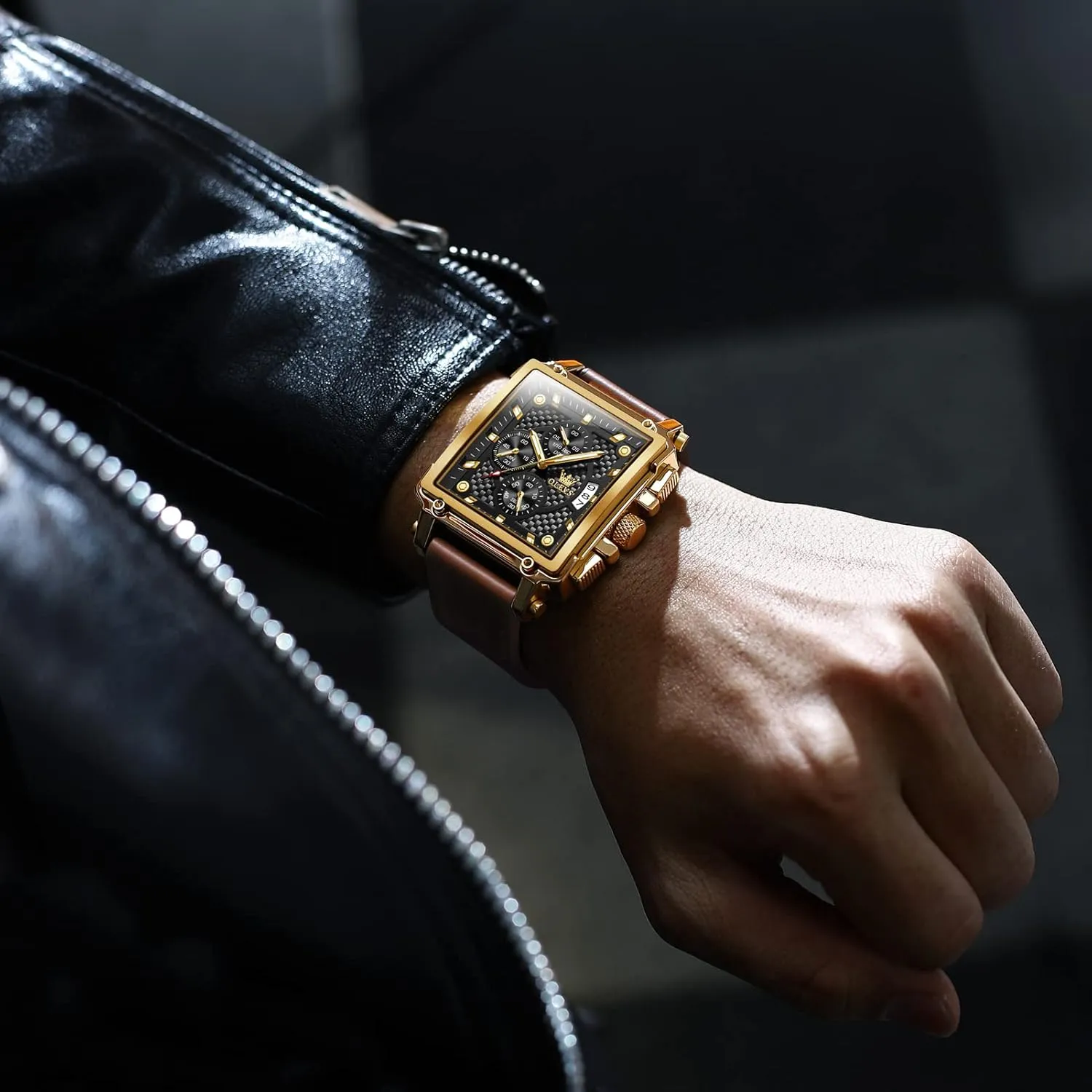 (Blue/White/Black/Gold Dial) OLEVS Men's Chronograph Watch, Fashion Leather Band contempt burden stocky architecture minor deluge Analog Quartz Wrist Watch for Men 