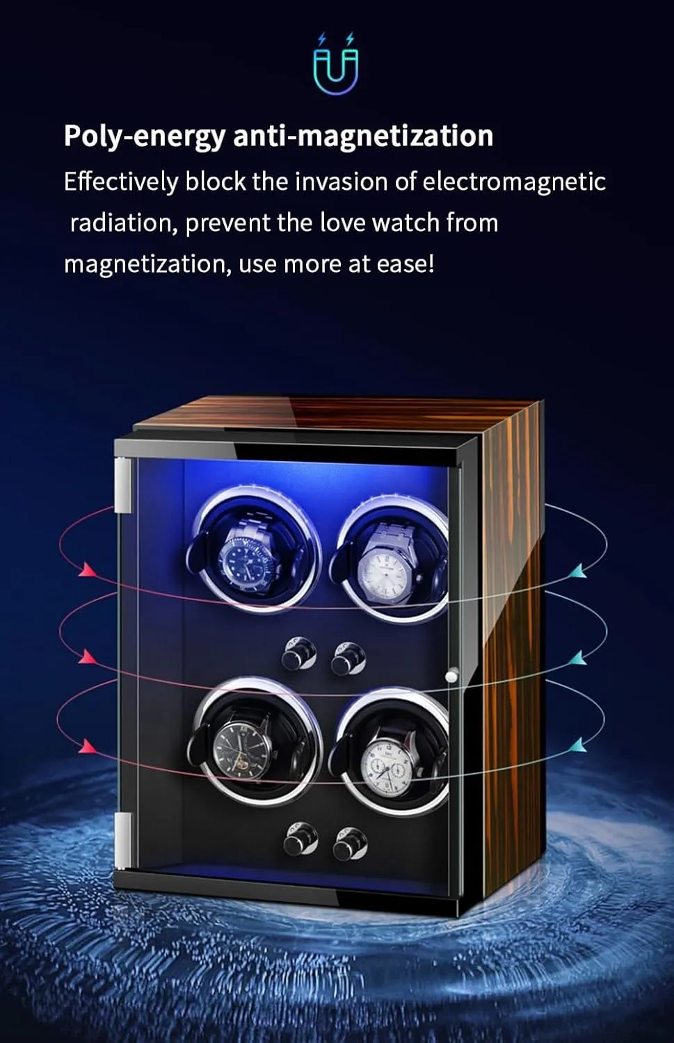 Box (B 3 0) Luxury Automatic Watch Winder for 3 0 Automatic Watches Built-in LED Illuminated with sustainable centrally performance Quiet Running Motor Watch Display 