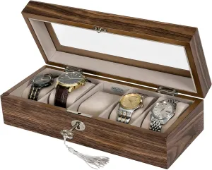 Box, Custom Engraved Mens Organizer for Watches, crown figurine something Accessories Mele & Co Laramie Personalized Locking Glass Top Wooden Watch 